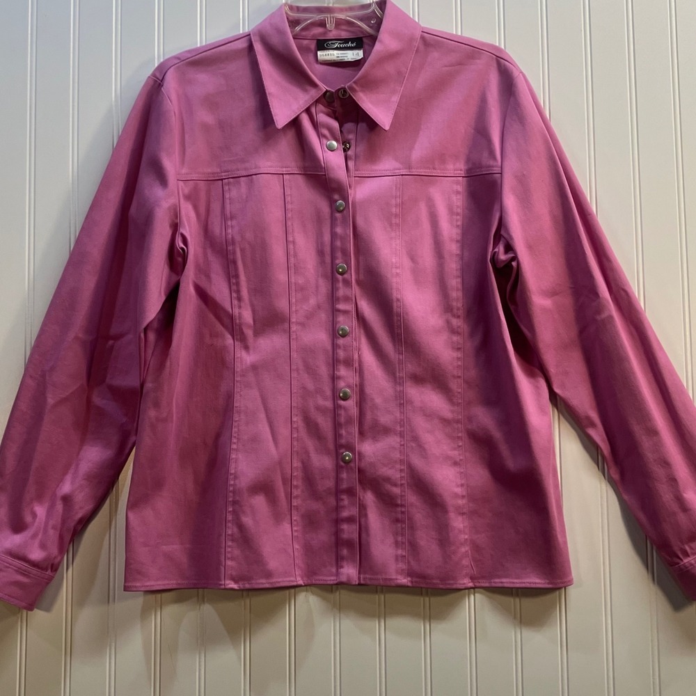 Vintage Touche Pink Snap Shirt Jacket Women 14‎ Made in Canada Barbiecore Retro